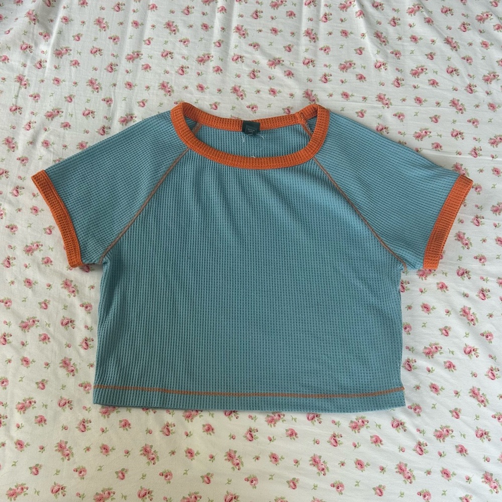 🌲WILD FABLE Blue and Orange Waffle Raglan T-Shirt🌲